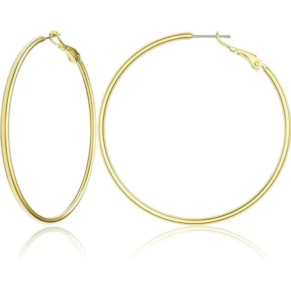 Gold 60mm Hoops, Thin, Lightweight, Gold Plated, Punk - Picture 9 of 10